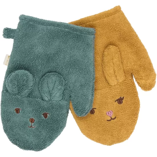 Fabelab Vannas cimdiņi Organic - 2 gab - Bear and Bunny wood/trush