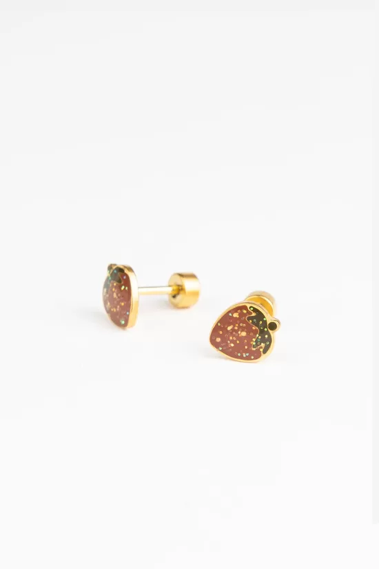 Mrs Ertha STUDS EARRINGS - GLITTER STRAWBERRY