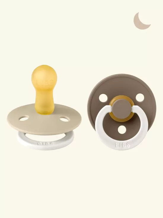BIBS Colour Round Glow Pacifiers 2pcs - Vanilla/Dark Oak